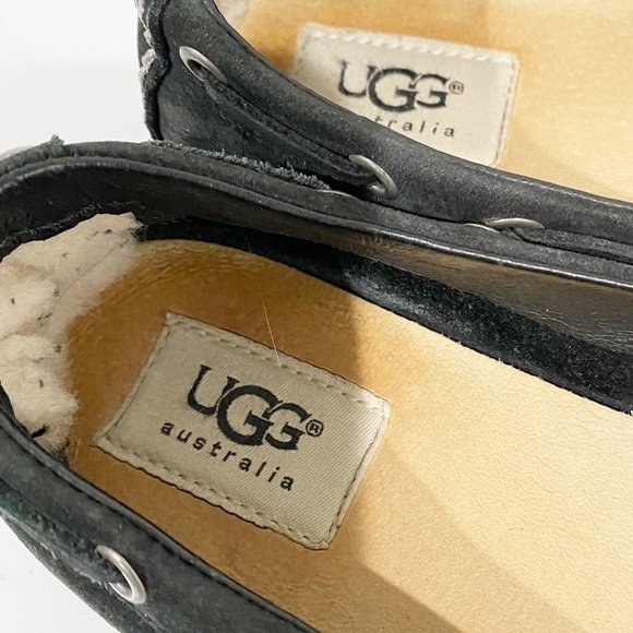 UGG Drina Beaded Bow Leather Slip On Fringe Moccasin Loafer Flats Black Size 6 - Picture 5 of 14